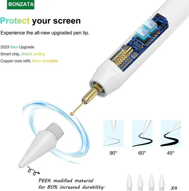 Alt view image 2 of 7 - Stylus Pen for ipad, Pencil for iPad 9th/10th Generation with 10 mins Fast Charging& Palm Rejection& Tilt Sensitivity, Pen Work for iPad 6/7/8/9/10, Air 3/4/5, Mini 5/6, Pro 11/12.9"