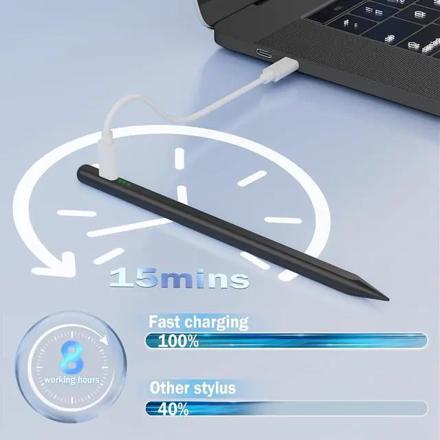 Alt view image 5 of 7 - Stylus Pen for iPad, 15 mins Fast Charging Apple iPad Pencil with Palm Rejection, Tilt Sensitivity, Work for 2018-24 iPad Air 3/4/5, iPad Mini 5/6, iPad 6/7/8/9/10, iPad Pro 11" and 12.9" (Black