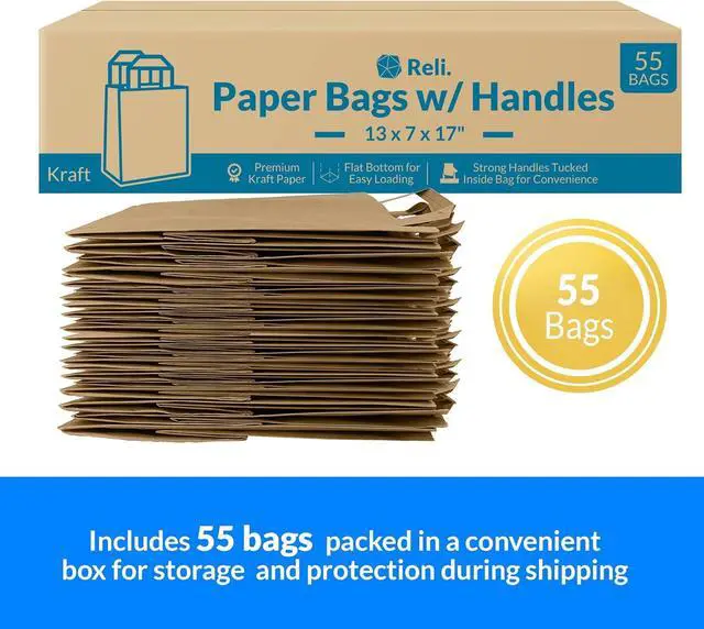 Alt view image 3 of 6 - Reli. Paper Grocery Bags with Handles | 55 Pcs Bulk | 13"x7"x17" | Brown Paper Bags/Large Paper Grocery Bags | Kraft Take-Out Bags/Restaurant, Retail, Grocery, Shopping Bags