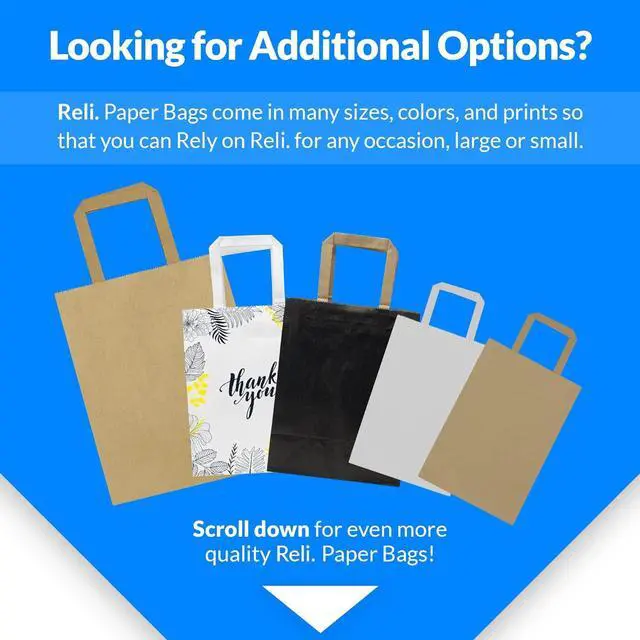 Alt view image 4 of 6 - Reli. Paper Grocery Bags with Handles | 55 Pcs Bulk | 13"x7"x17" | Brown Paper Bags/Large Paper Grocery Bags | Kraft Take-Out Bags/Restaurant, Retail, Grocery, Shopping Bags