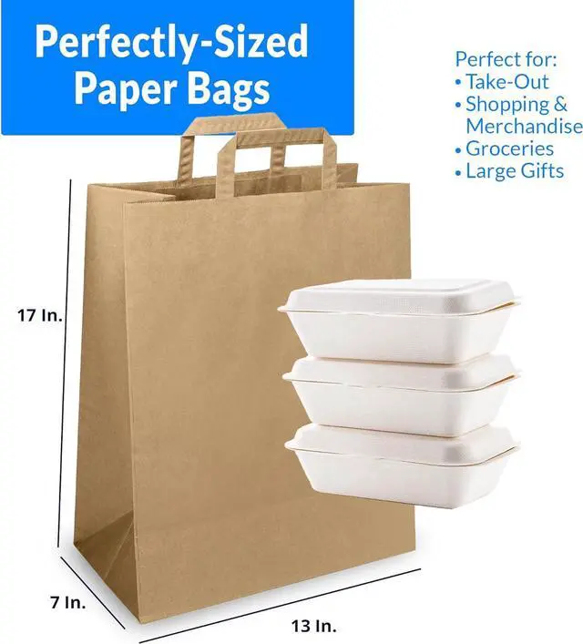 Alt view image 5 of 6 - Reli. Paper Grocery Bags with Handles | 55 Pcs Bulk | 13"x7"x17" | Brown Paper Bags/Large Paper Grocery Bags | Kraft Take-Out Bags/Restaurant, Retail, Grocery, Shopping Bags