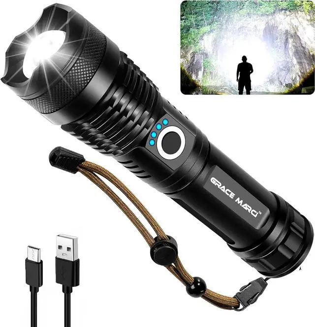 Main image of Rechargeable Flashlights, High Lumen Super Bright 150000 Lumens, LED Flashlight with 5 Modes, IP55 Waterproof, Powerful Handheld Flashlight for Camping, Hiking, Emergency