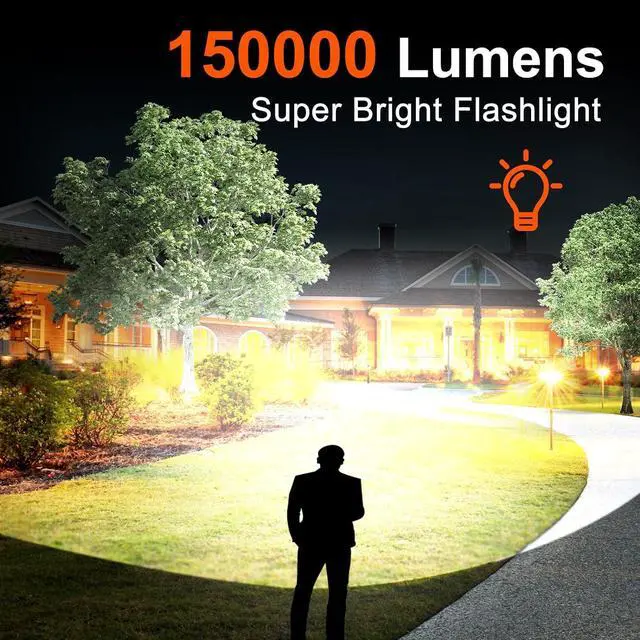 Alt view image 3 of 6 - Rechargeable Flashlights, High Lumen Super Bright 150000 Lumens, LED Flashlight with 5 Modes, IP55 Waterproof, Powerful Handheld Flashlight for Camping, Hiking, Emergency