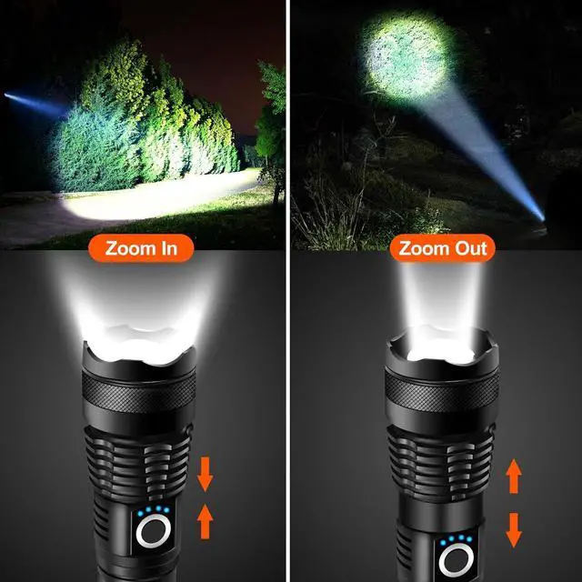 Alt view image 2 of 6 - Rechargeable Flashlights, High Lumen Super Bright 150000 Lumens, LED Flashlight with 5 Modes, IP55 Waterproof, Powerful Handheld Flashlight for Camping, Hiking, Emergency
