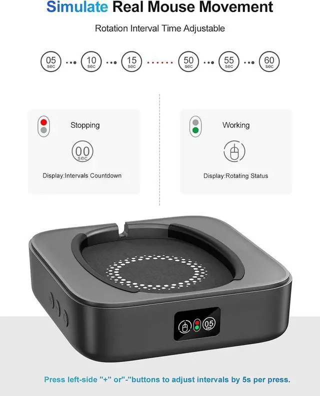 Alt view image 4 of 7 - Mechanical Mouse Jiggler,Undetectable Mouse Mover Jiggler Device with Interval Timer Adiustable,LED Display and Random Movement,Gift for Man Keeping PC/Laptop Active to lmprove Work Efficiency