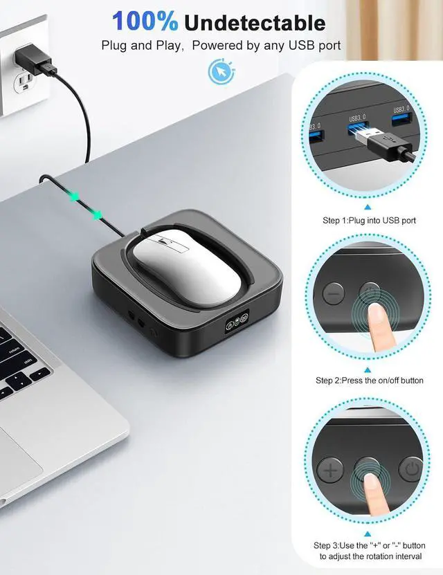 Alt view image 6 of 7 - Mechanical Mouse Jiggler,Undetectable Mouse Mover Jiggler Device with Interval Timer Adiustable,LED Display and Random Movement,Gift for Man Keeping PC/Laptop Active to lmprove Work Efficiency