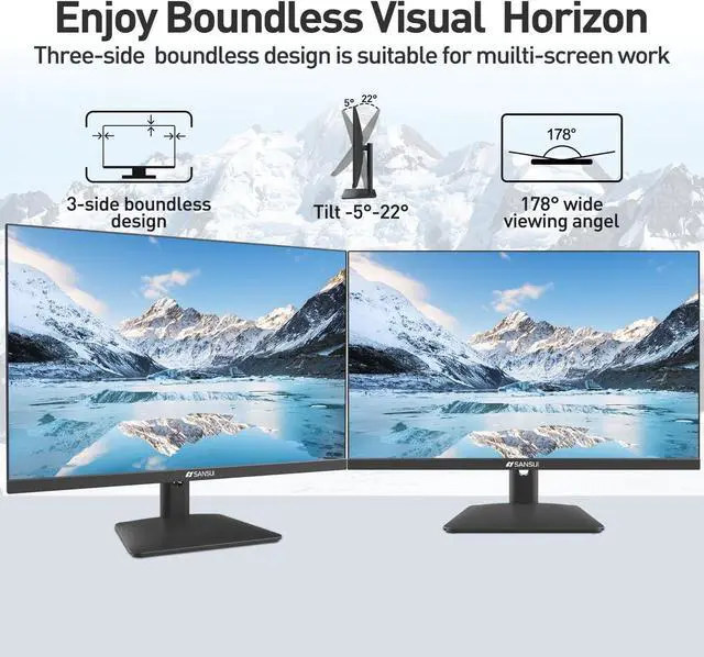 Alt view image 4 of 7 - SANSUI Monitor 24 inch IPS FHD 1080P 75HZ HDR10 Computer Monitor with HDMI,VGA,DP Ports Frameless/Eye Care/Ergonomic Tilt/Speakers Built-in(ES-24X5A HDMI Cable Included)
