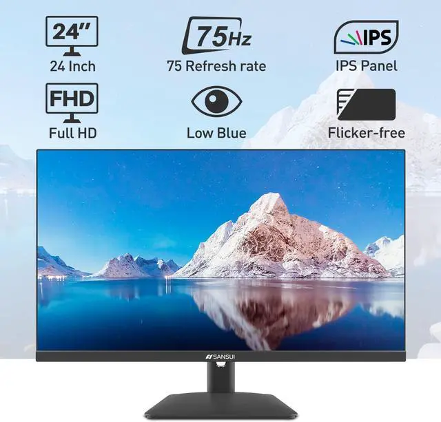 Alt view image 3 of 7 - SANSUI Monitor 24 inch IPS FHD 1080P 75HZ HDR10 Computer Monitor with HDMI,VGA,DP Ports Frameless/Eye Care/Ergonomic Tilt/Speakers Built-in(ES-24X5A HDMI Cable Included)