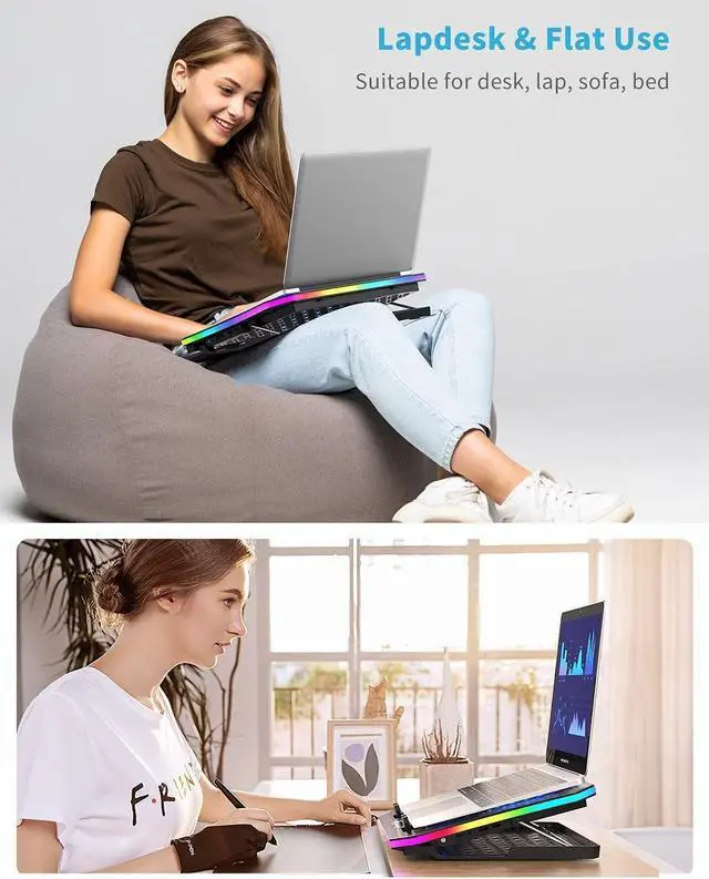 Alt view image 6 of 7 - KeiBn Upgarde Laptop Cooling Pad, RGB Lights Laptop Cooler 6 Fans for 15.6-17.3 Inch Laptops, 7 Height Stands, 10 Modes Light, 2 USB Ports, Desk or Lap Use (A8,Blue)