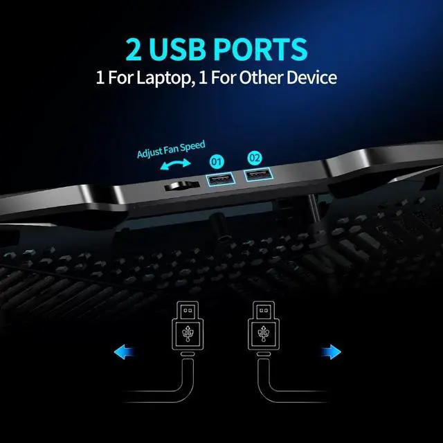 Alt view image 3 of 7 - LIANGSTAR Laptop Cooling Pad, Laptop Cooler Big 3 Fans for 10-15.6 Inch Laptop Cooling Stand, Gaming Cooling Pad with 5 Height Adjustable, 2 USB Ports & Phone Holder, Control Fan Speed