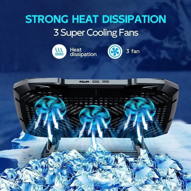 Alt view image 2 of 7 - LIANGSTAR Laptop Cooling Pad, Laptop Cooler Big 3 Fans for 10-15.6 Inch Laptop Cooling Stand, Gaming Cooling Pad with 5 Height Adjustable, 2 USB Ports & Phone Holder, Control Fan Speed
