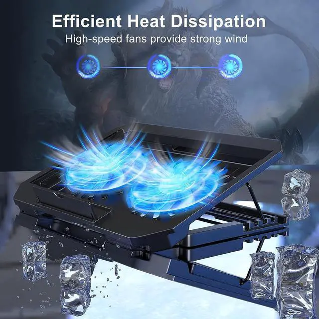 Alt view image 6 of 6 - Laptop Cooling Pad with Adjustable Height Two 5.1 Inches Fan 2 USB Ports Suitable for 12"-15.6" Laptops(Black)