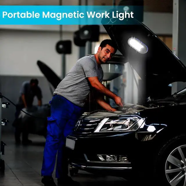 Alt view image 7 of 7 - AlltroLite 3-Pack LED Work Light | Portable Magnetic Work Light with Rotatable Hook, Magnetic Back & Push Button | Battery Operated Pocket Work Lights for Car Repairing, Emergency, Hiking, Camping
