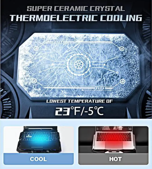 Alt view image 4 of 7 - Upgraded Laptop Cooling Pad with Thermoelectric Cooler and 4 Fans, Powerful Laptop Cooler, Independent Control, Multi-Gear Adjustment, RGB, 14-18 Inch Laptop Stand (Laptop Cooling Pad 5)