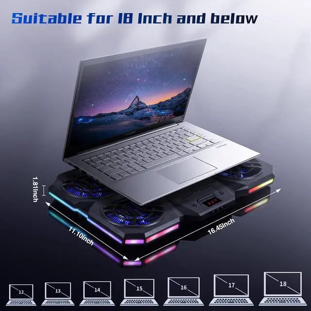 Alt view image 6 of 7 - Upgraded Laptop Cooling Pad with Thermoelectric Cooler and 4 Fans, Powerful Laptop Cooler, Independent Control, Multi-Gear Adjustment, RGB, 14-18 Inch Laptop Stand (Laptop Cooling Pad 5)