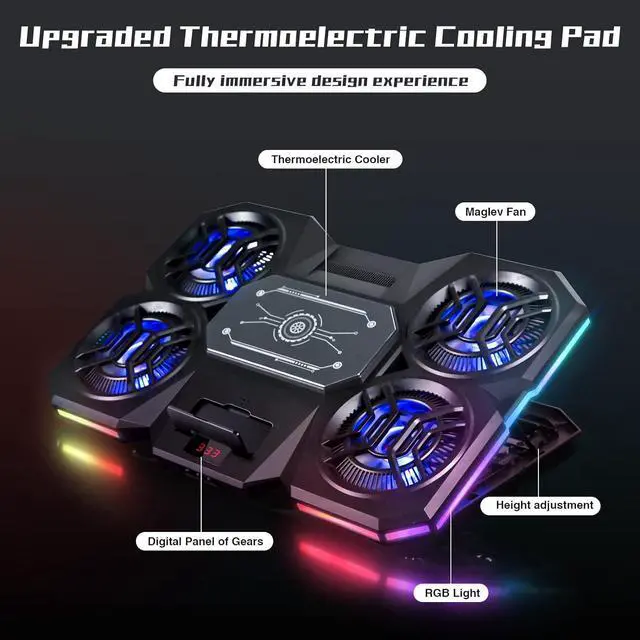 Alt view image 2 of 7 - Upgraded Laptop Cooling Pad with Thermoelectric Cooler and 4 Fans, Powerful Laptop Cooler, Independent Control, Multi-Gear Adjustment, RGB, 14-18 Inch Laptop Stand (Laptop Cooling Pad 5)