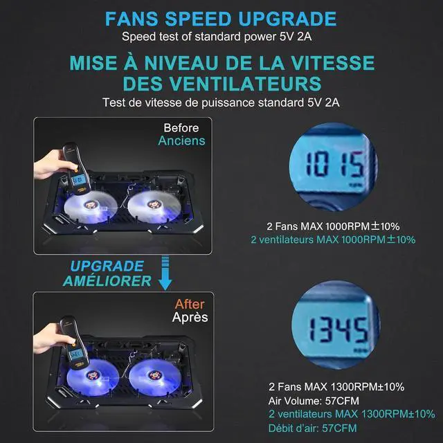 Alt view image 2 of 6 - TopMate C302 Laptop Cooling Pad Ultra Slim Notebook Cooler, Laptop Fan Cooling Stand with 2 Quiet Big Fans Blue LED Light, Chill Mat with Built-in USB Cable Plug and Play, for 10-15.6 Inch Laptops