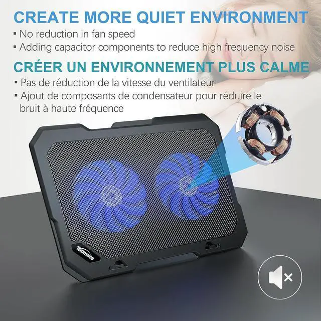 Alt view image 6 of 6 - TopMate C302 Laptop Cooling Pad Ultra Slim Notebook Cooler, Laptop Fan Cooling Stand with 2 Quiet Big Fans Blue LED Light, Chill Mat with Built-in USB Cable Plug and Play, for 10-15.6 Inch Laptops