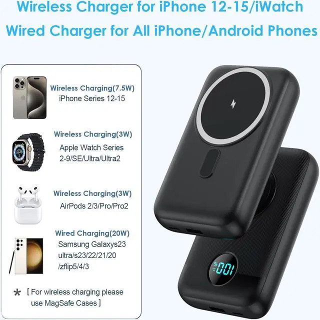 Alt view image 3 of 7 - Magnetic Portable Charger 10800mAh,4-in-1 Wireless Power Bank with iWatch Charger, QC4.0+20W PD Fast Charging USB C Battery Pack with LCD Display for Magsafe,iPhone 15/14/13/12 Series,Apple Watch etc.
