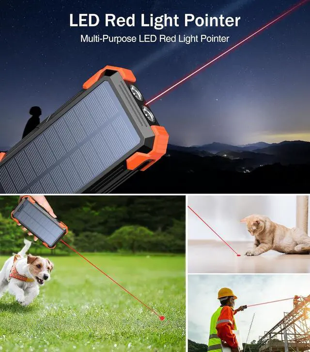 Alt view image 6 of 6 - GOODaaa Power Bank Portable Charger 42800mAh Built in 4 Cables and Thermometer 15W Fast Charging Power Bank Five Outputs Three Inputs Solar Charger Power Bank, SOS/Strobe/Strong Flashlights, Carabiner