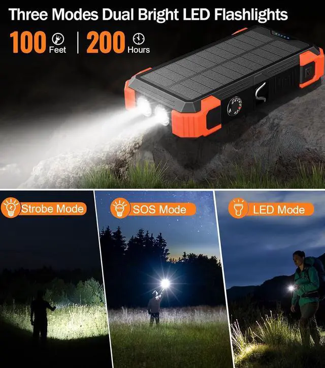 Alt view image 3 of 6 - GOODaaa Power Bank Portable Charger 42800mAh Built in 4 Cables and Thermometer 15W Fast Charging Power Bank Five Outputs Three Inputs Solar Charger Power Bank, SOS/Strobe/Strong Flashlights, Carabiner