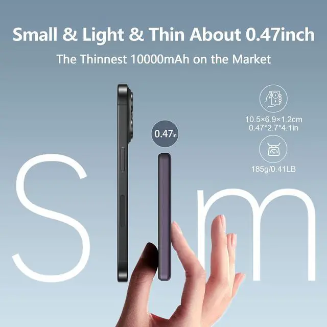 Alt view image 5 of 7 - Ultra Slim 10000mAh for Magsafe Portable Charger,0.47IN Thin Wireless Magnetic Power Bank, Compact Battery Pack with PD 20W Two Way USB-C Charging,Compatible with iPhone 15/14/13/12 Series