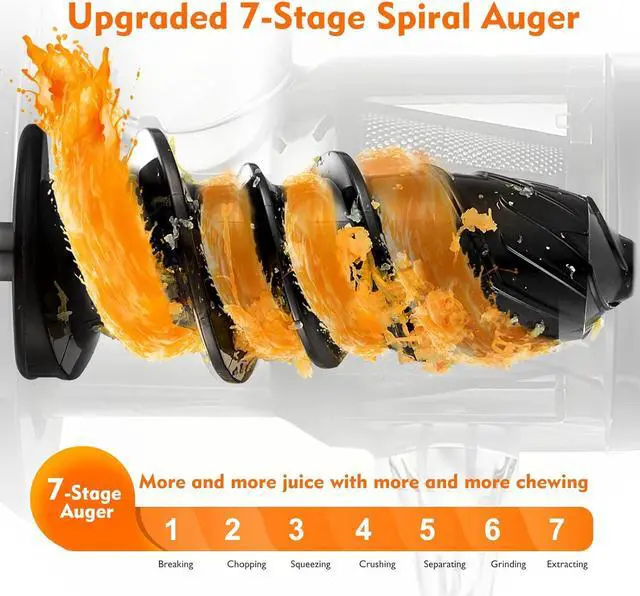 Alt view image 7 of 7 - Masticating Juicer Machines, AMZCHEF Slow Cold Press Juicer with Reverse Function, High Juice Yield, Easy Clean with Brush,Recipes for High Nutrient Fruits and Vegetables, Gray(Updated)