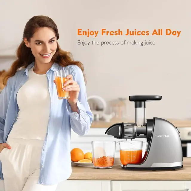 Alt view image 5 of 7 - Masticating Juicer Machines, AMZCHEF Slow Cold Press Juicer with Reverse Function, High Juice Yield, Easy Clean with Brush,Recipes for High Nutrient Fruits and Vegetables, Gray(Updated)