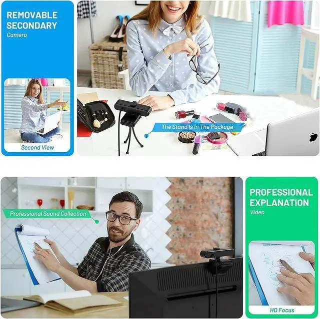 Alt view image 2 of 7 - 1440P HD Webcam with Microphone, Streaming Computer Web Camera USB PC Desktop Laptop Webcam with Stand/Privacy Cover/Tripod Stand, Autofocus, Noise Reduction for Video Calling/Zoom/Meeting