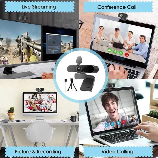 Alt view image 6 of 7 - 1440P HD Webcam with Microphone, Streaming Computer Web Camera USB PC Desktop Laptop Webcam with Stand/Privacy Cover/Tripod Stand, Autofocus, Noise Reduction for Video Calling/Zoom/Meeting
