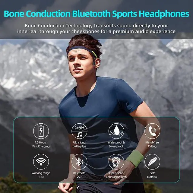 Alt view image 5 of 7 - Bone Conduction Headphones,Open Ear Headphones Wireless Bluetooth,Waterproof & Sweatproof Sport Headphones,Bone Conduction Earbuds with Mic,Headphones for Running Cycling Climbing Driving