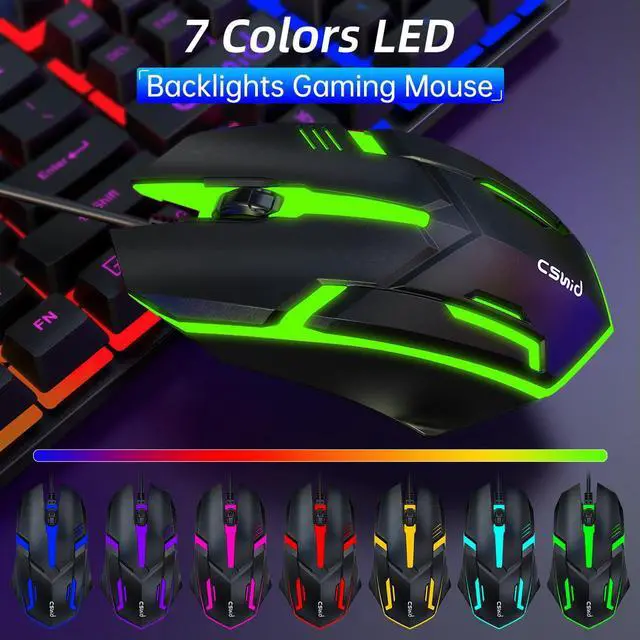 Alt view image 5 of 7 - Gaming Keyboard & Mouse, 104 Keys Rainbow LED RGB Backlit Quiet Computer Keyboard, Multimedia Keys, 26 Anti-ghosting Keys, Waterproof Light up USB Wired Keyboard for PC Gamers Desktop Computer Laptop