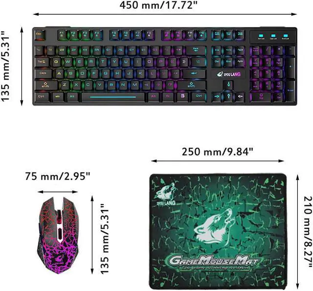 Alt view image 2 of 7 - Wireless Gaming Keyboard and Mouse Combo with Mouse Pad, Rainbow LED Backlit Rechargeable Battery Mechanical Ergonomic Feel Dustproof 7 Color Backlit Mute Mice for Computer for Mac for PC Gamer