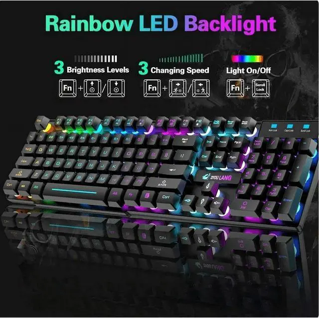 Alt view image 7 of 7 - Wireless Gaming Keyboard and Mouse Combo with Mouse Pad, Rainbow LED Backlit Rechargeable Battery Mechanical Ergonomic Feel Dustproof 7 Color Backlit Mute Mice for Computer for Mac for PC Gamer