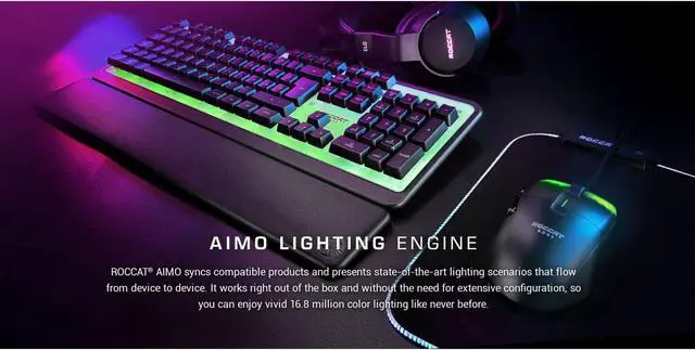 Alt view image 4 of 7 - ROCCAT Magma Silent Membrane Switch PC Gaming Keyboard with 5 Zone/10 LED AIMO RGB Top Plate and Detachable Palm Rest - Black