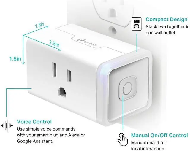 Alt view image 5 of 7 - Kasa Smart Plug HS103P2, Smart Home Wi-Fi Outlet Works with Alexa, Echo, Google Home & IFTTT, No Hub Required, Remote Control,15 Amp,UL Certified, (Pack of 2) White