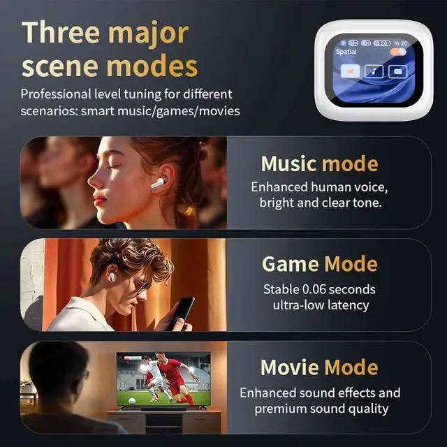 Alt view image 7 of 7 - Noise Cancelling Earbuds, Wireless Earbuds Smart Touch Screen with ANC, Wireless Earphone for iPhone Android TWS Earbuds, Sports Workout Gym Running In Ear Headphones, white