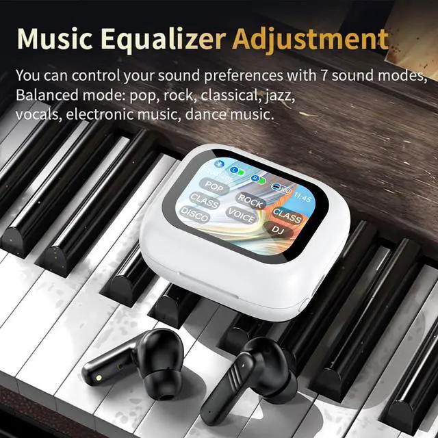 Alt view image 5 of 7 - Noise Cancelling Earbuds, Wireless Earbuds Smart Touch Screen with ANC, Wireless Earphone for iPhone Android TWS Earbuds, Sports Workout Gym Running In Ear Headphones, white