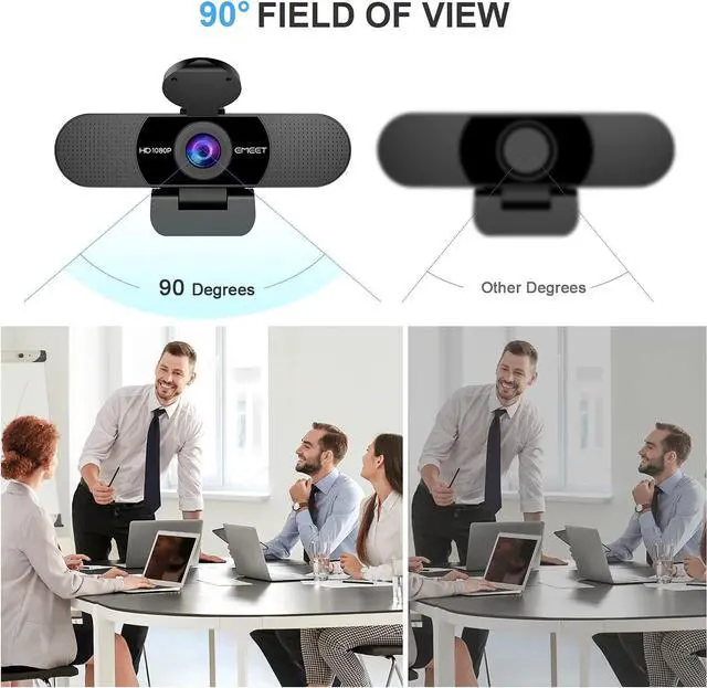 Alt view image 2 of 7 - EMEET 1080P Webcam with Microphone, C960 Web Camera, 2 Mics Streaming Webcam, 90°FOV Computer Camera, Plug and Play USB Webcam for Online Calling/Conferencing, Zoom/Skype/Facetime/YouTube, Laptop/PC