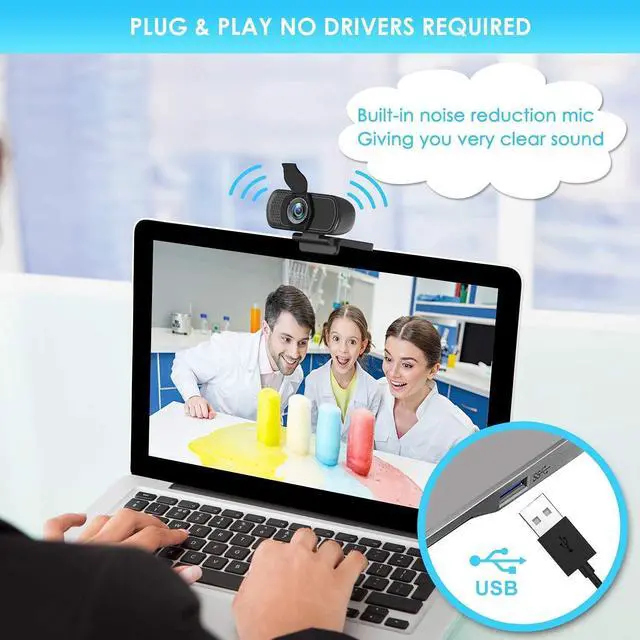 Alt view image 6 of 7 - Full HD 1080P Webcam with Privacy Shutter and Tripod, Pro Streaming Web Camera with Microphone, Widescreen USB Computer Camera for Laptop Desktop