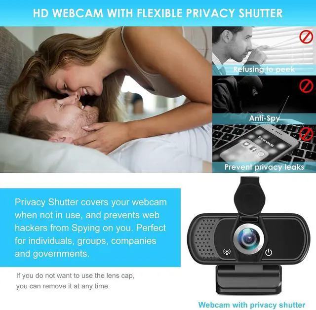 Alt view image 5 of 7 - Full HD 1080P Webcam with Privacy Shutter and Tripod, Pro Streaming Web Camera with Microphone, Widescreen USB Computer Camera for Laptop Desktop