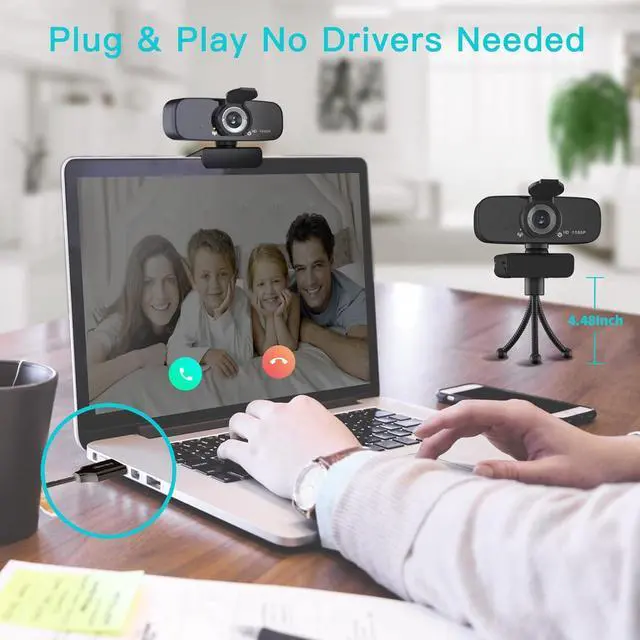 Alt view image 2 of 7 - 1080P HD Webcam with Microphone for Desktop, USB Computer Camera with Web Cam Cover&Web Camera Stand, 110-degree Wide Angle Streaming Webcam for PC Zoom/Video Calling/Gaming/Laptop/Conferencing