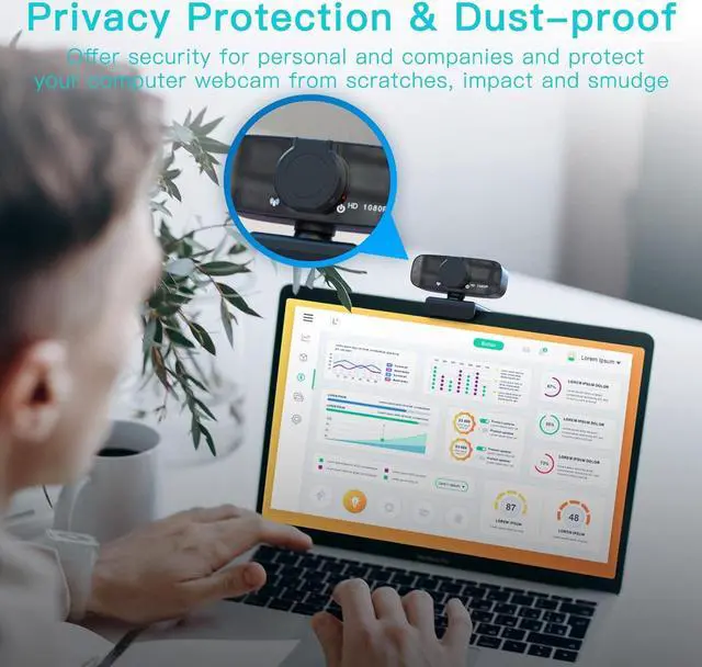 Alt view image 7 of 7 - 1080P HD Webcam with Microphone for Desktop, USB Computer Camera with Web Cam Cover&Web Camera Stand, 110-degree Wide Angle Streaming Webcam for PC Zoom/Video Calling/Gaming/Laptop/Conferencing