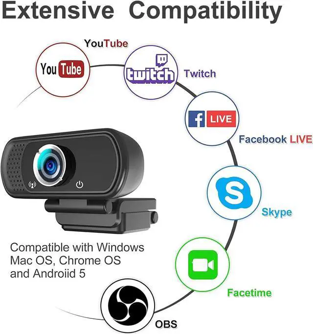 Alt view image 3 of 7 - Webcam 1080p, Webcam with Microphone, USB Web Camera 110°Wide View, Plug and Play Computer Camera, Laptop Desktop Webcam for Conferencing Recording,Webcam Tripod and Privacy Cover Include