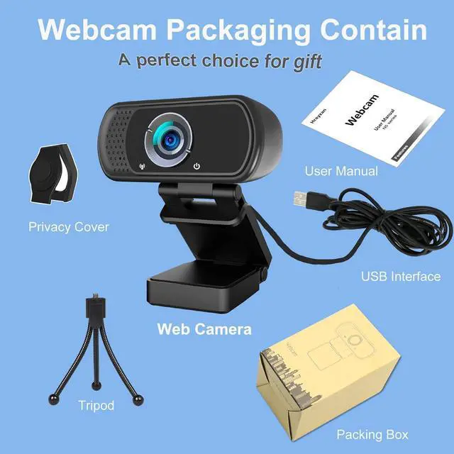 Alt view image 5 of 7 - Webcam 1080p, Webcam with Microphone, USB Web Camera 110°Wide View, Plug and Play Computer Camera, Laptop Desktop Webcam for Conferencing Recording,Webcam Tripod and Privacy Cover Include