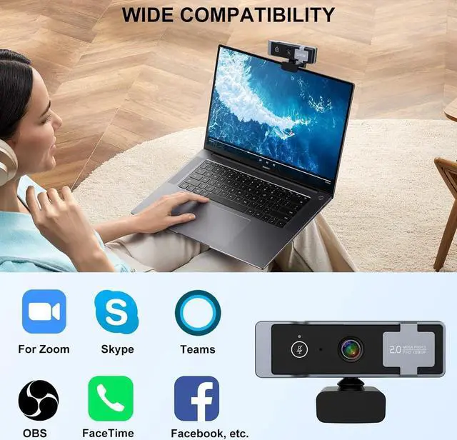 Alt view image 5 of 6 - 1080P Webcam - Privacy Cover and Tripod, Dual Noise-Cancelling Microphones, Autofocus - 90° View USB Webcam for Calls, Conferences, Zoom, Skype - Plug & Play for Laptop and Desktop (C920)