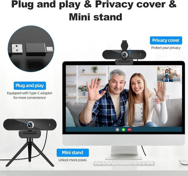 Alt view image 2 of 7 - 4K Webcam with Microphone, 4K Autofocus Web Camera with Privacy Cover and Tripod,Plug and Play,USB Webcam for Laptop PC,Pro Streaming/Video Recording/Calling Conferencing/Online Classes