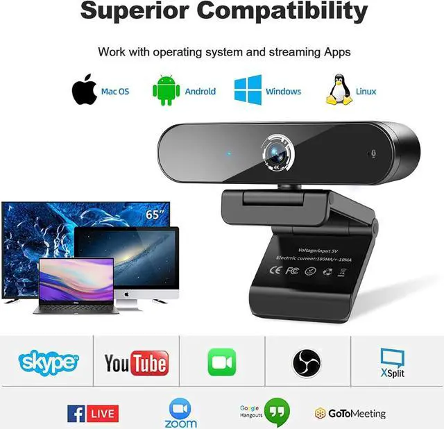 Alt view image 5 of 7 - 4K Webcam with Microphone, 4K Autofocus Web Camera with Privacy Cover and Tripod,Plug and Play,USB Webcam for Laptop PC,Pro Streaming/Video Recording/Calling Conferencing/Online Classes