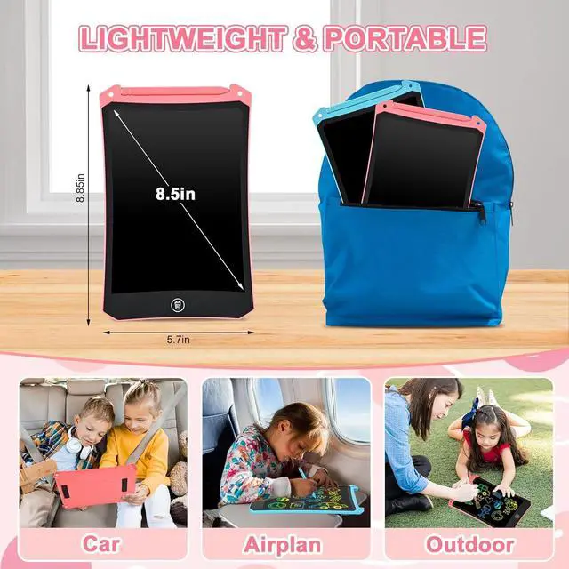 Alt view image 7 of 7 - LCD Writing Tablet, 2 Pack Toddler Kids Toys, 8.5 Inch Doodle Board Drawing Pad, Travel Essentials Kids Games, Back to School Supplies Toys Birthday Gifts for Girls Boys Age 3-8