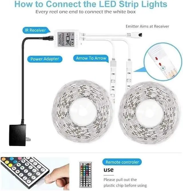 Alt view image 2 of 7 - 32FT Strip Light LED Flexible SMD Remote Fairy Lights Room Bar Xmas Decors Light 20 Color-Changing Led Light Strips, 32.8 Feet/10M LED Lights for Bedroom, LED Tape Lights with 44 Keys Remote Control f